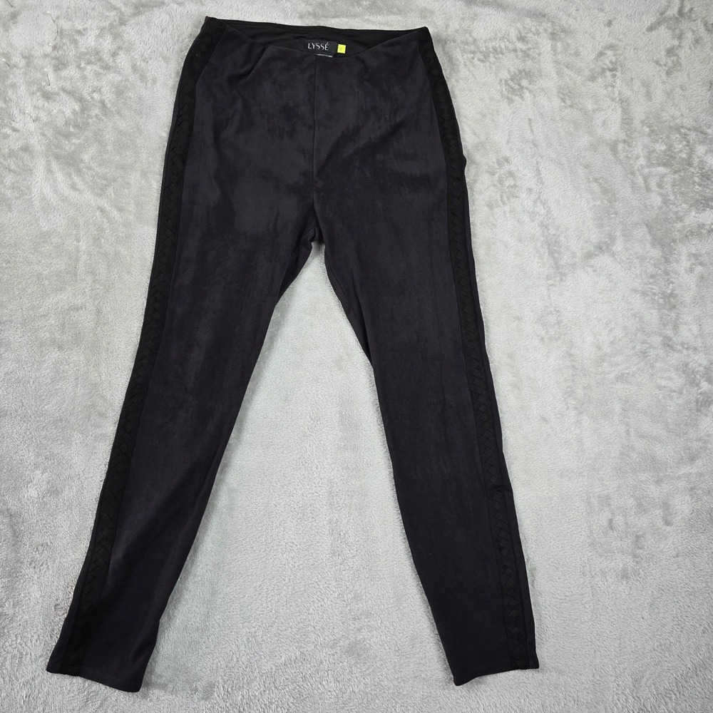 Lysse Black Faux Suede Leggings Braided Side Stripe Pull On Pants 1979 Medium